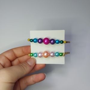 Super cute rainbow bead hair clips